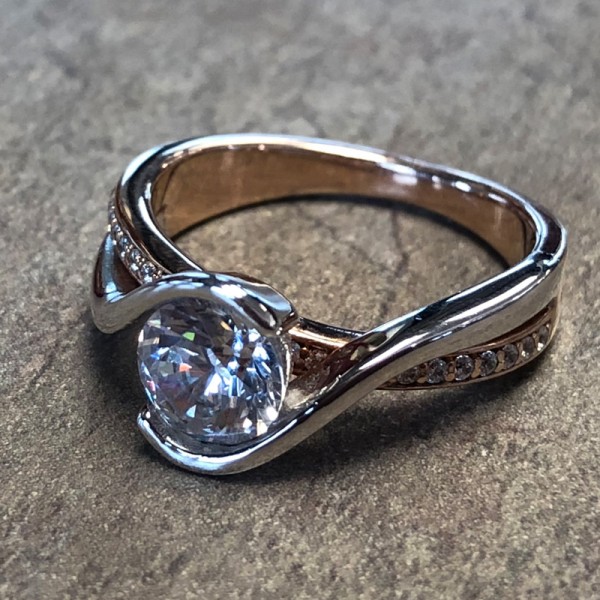 14K Two Tone Bypass Engagement Ring